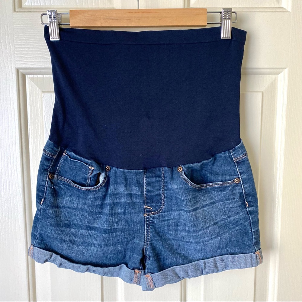 BELLA VIDA Maternity Blue Medium Wash Whispering Denim Jean Full Coverage Shorts